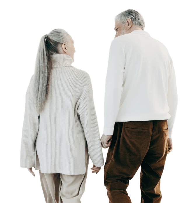 old couple happily walking